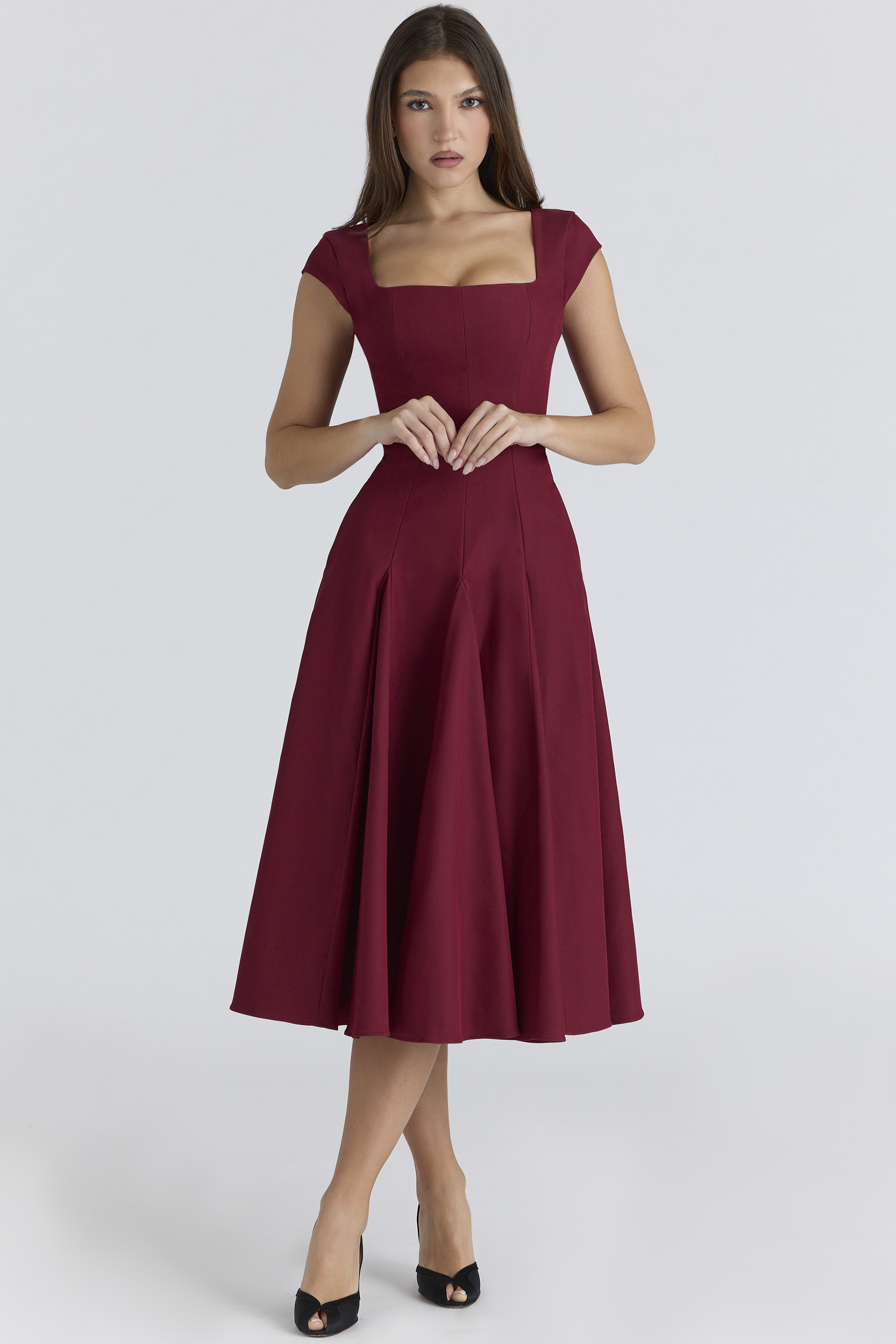Raisa Wine Lace Back Twill Midi Dress