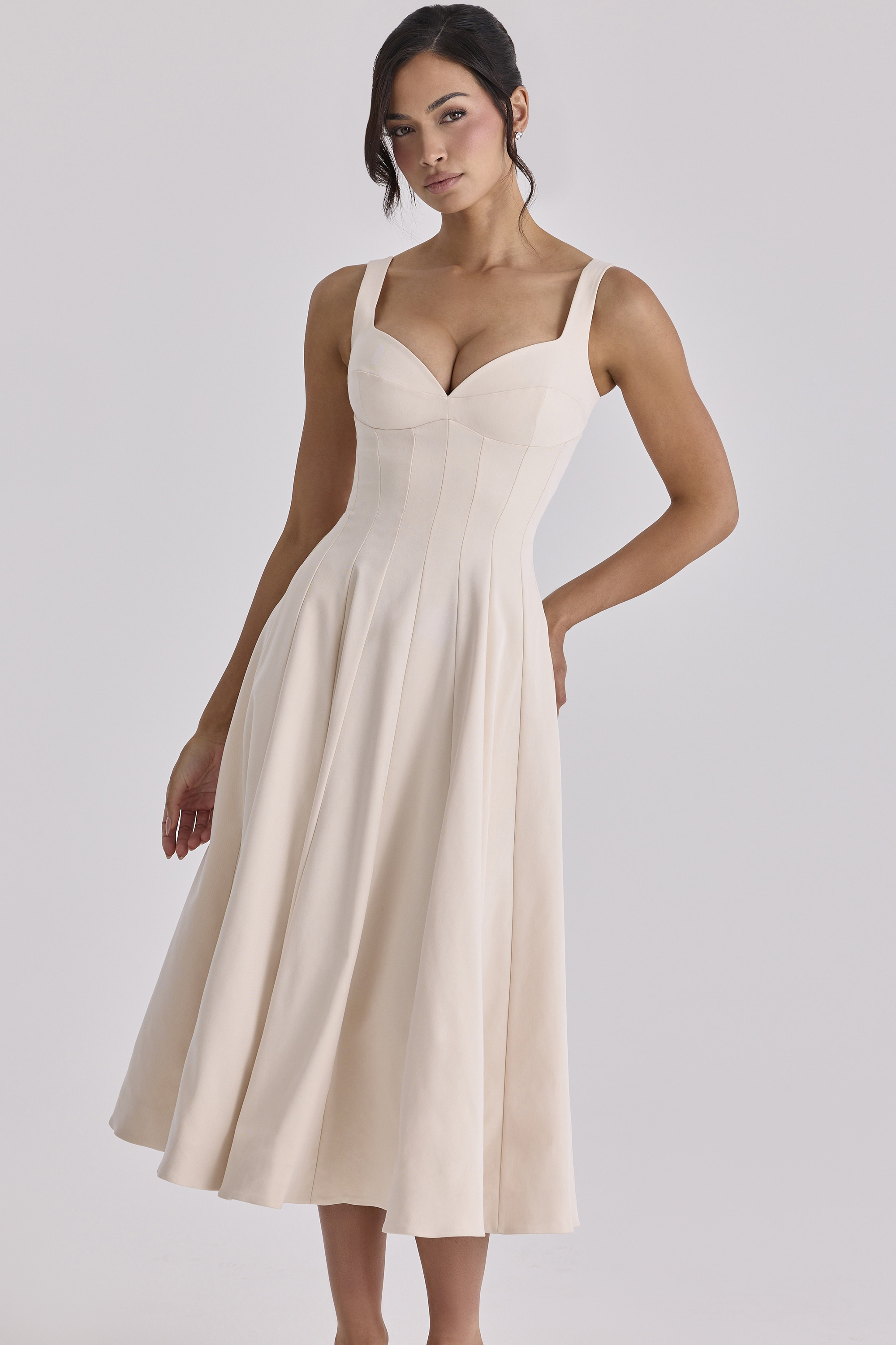 Carlotta Vintage Ivory Twill Silhouette Midi Dress