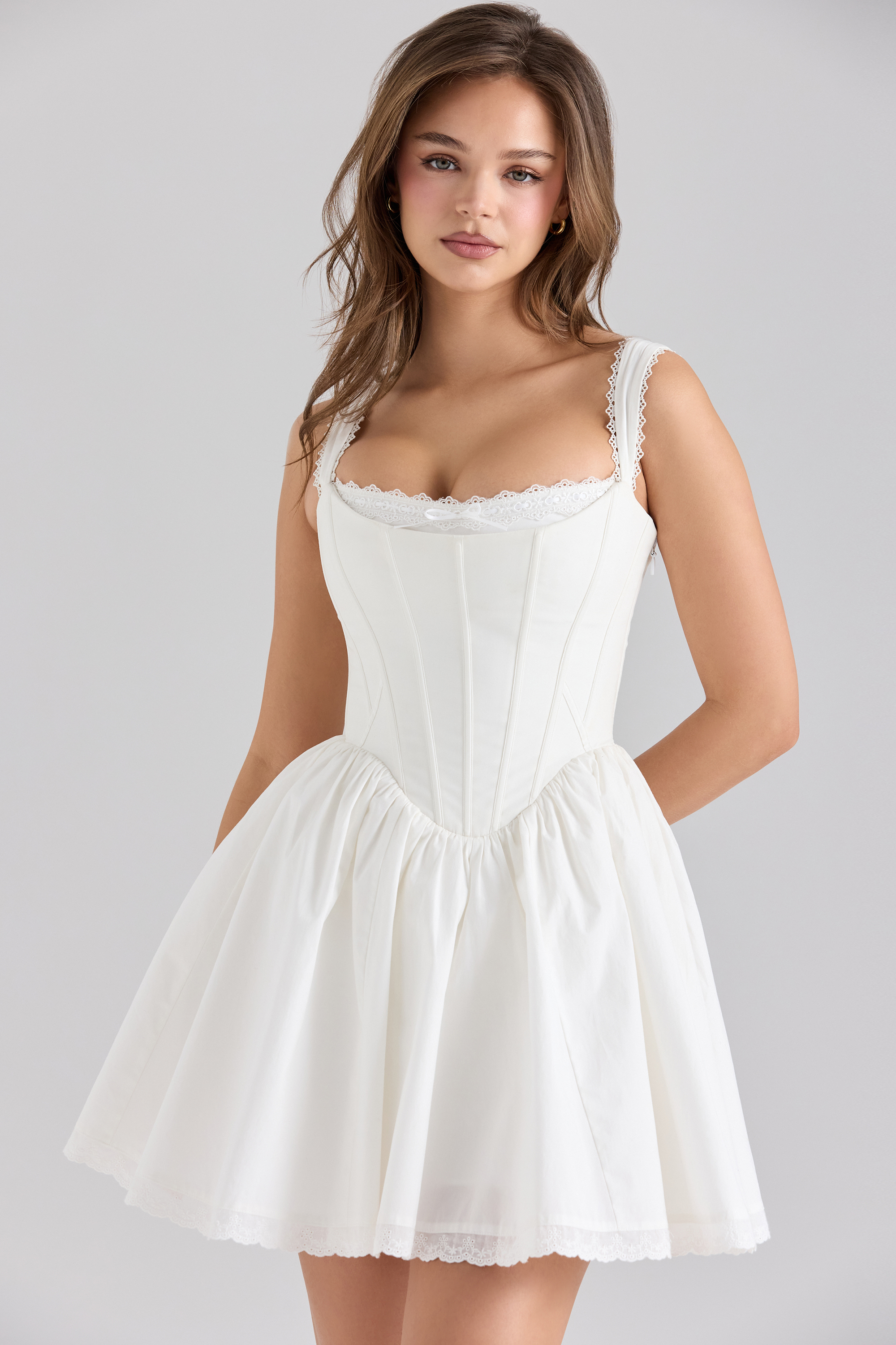 Ami White Stretch Cotton Corset Mini Dress