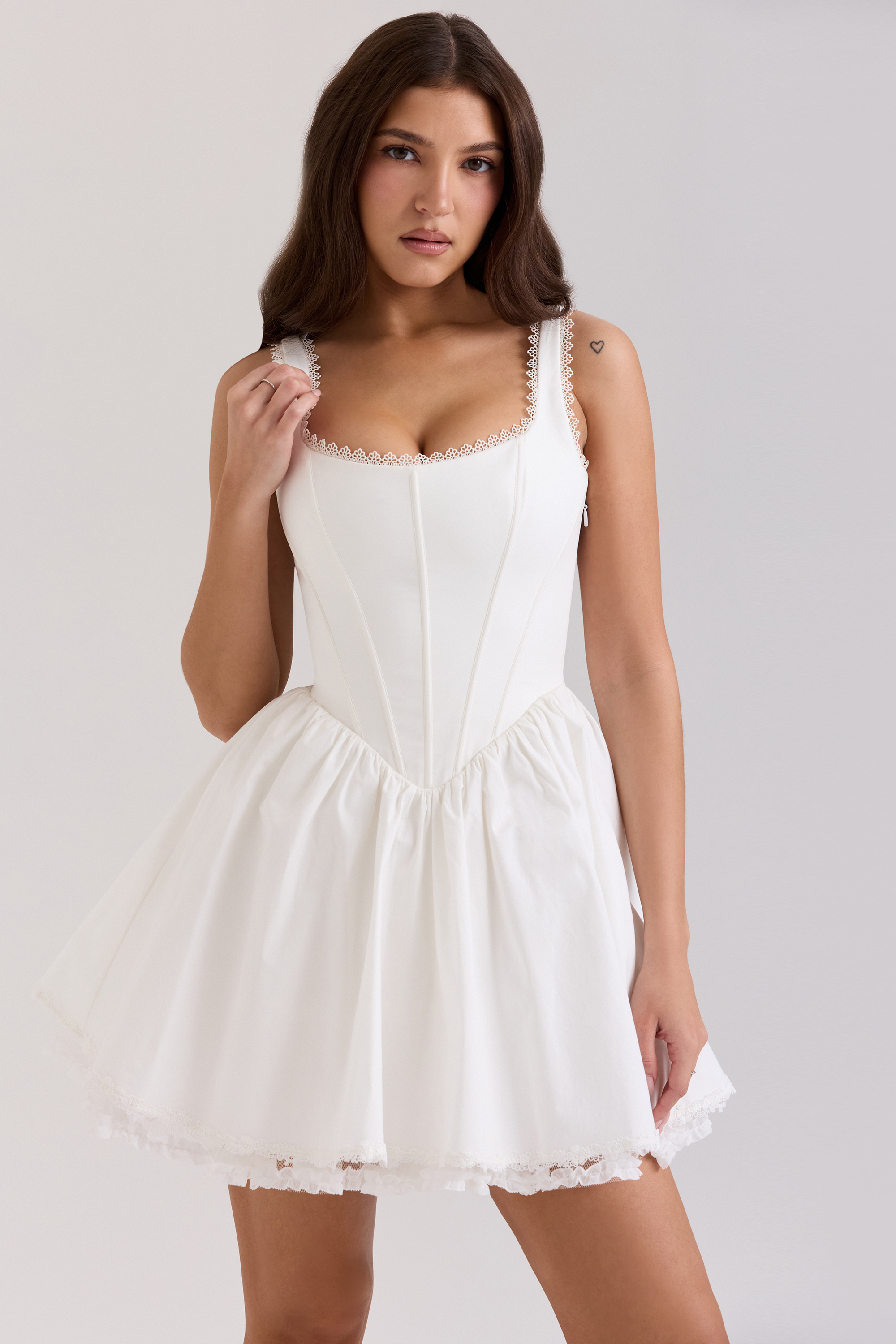 Letitia White Stretch Cotton Mini Dress