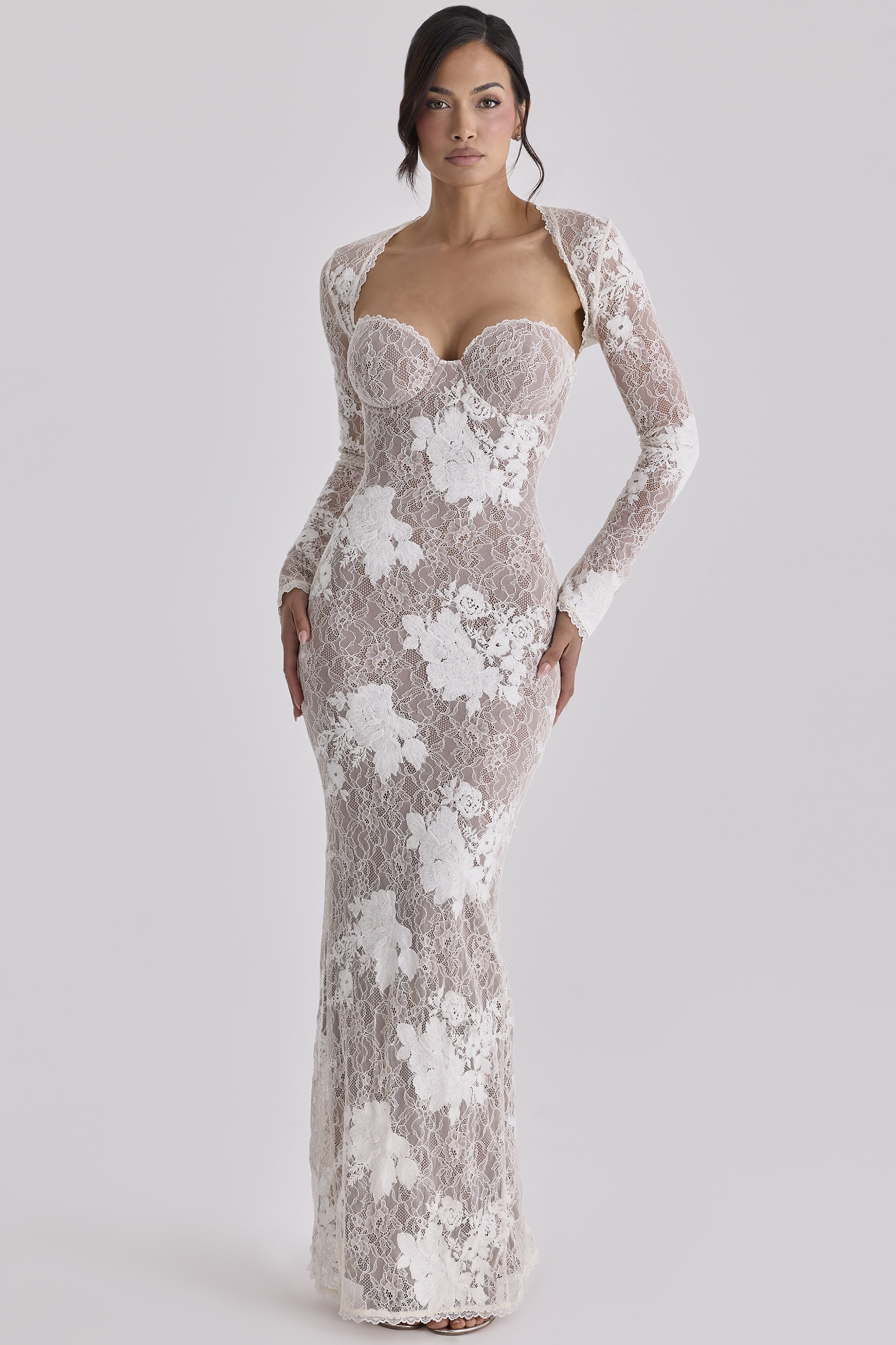 Lucienne Ivory Embroidered Lace Maxi Dress - Limited Edition